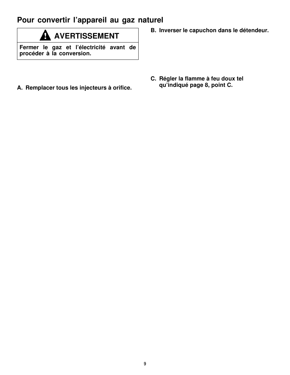 Pour convertir l’appareil au gaz naturel, Avertissement | Jenn-Air JGCP430ADP User Manual | Page 33 / 36