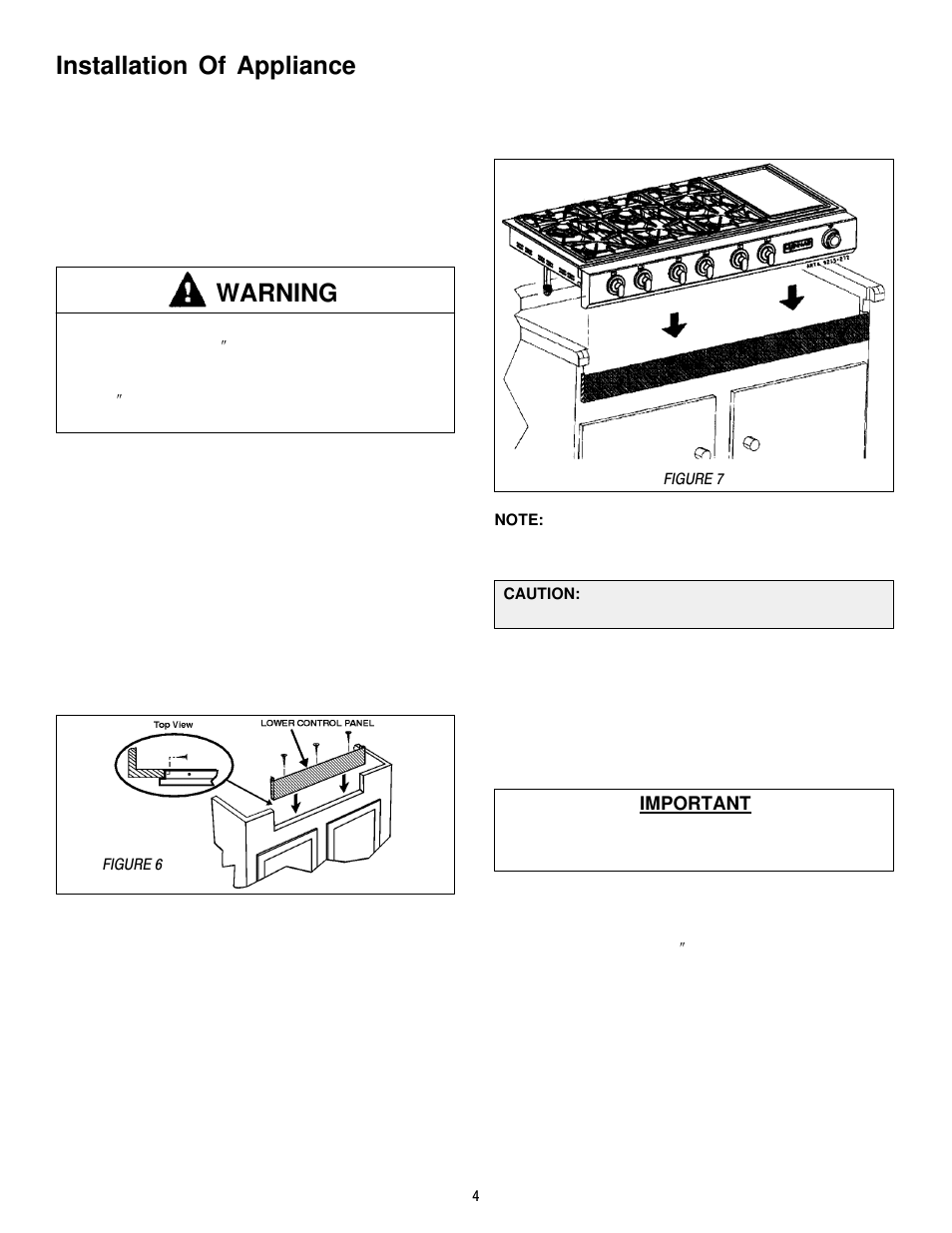 Installation of appliance, Warning | Jenn-Air JGCP430ADP User Manual | Page 4 / 36