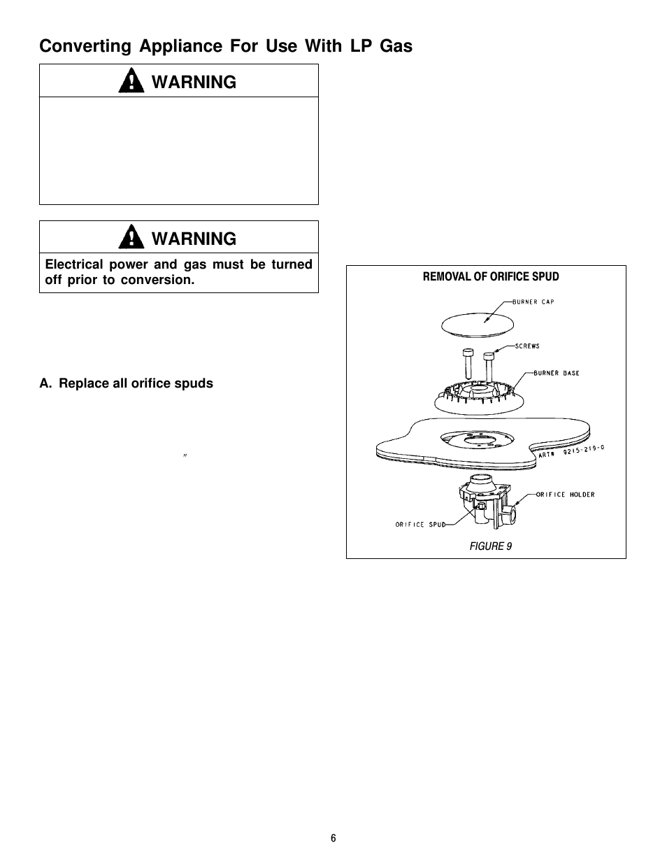 Converting appliance for use with lp gas, Warning | Jenn-Air JGCP430ADP User Manual | Page 6 / 36
