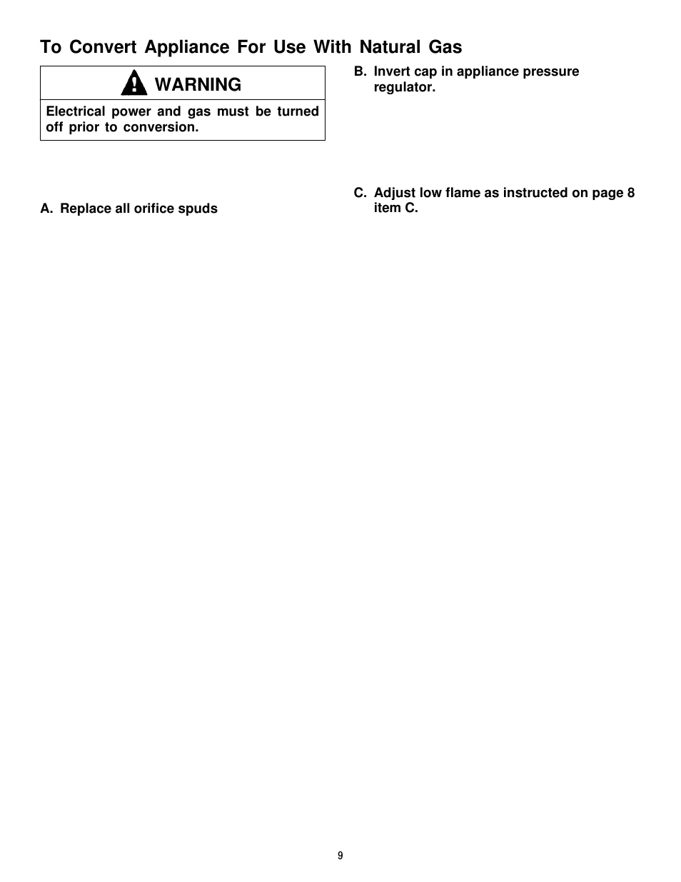 Warning | Jenn-Air JGCP430ADP User Manual | Page 9 / 36