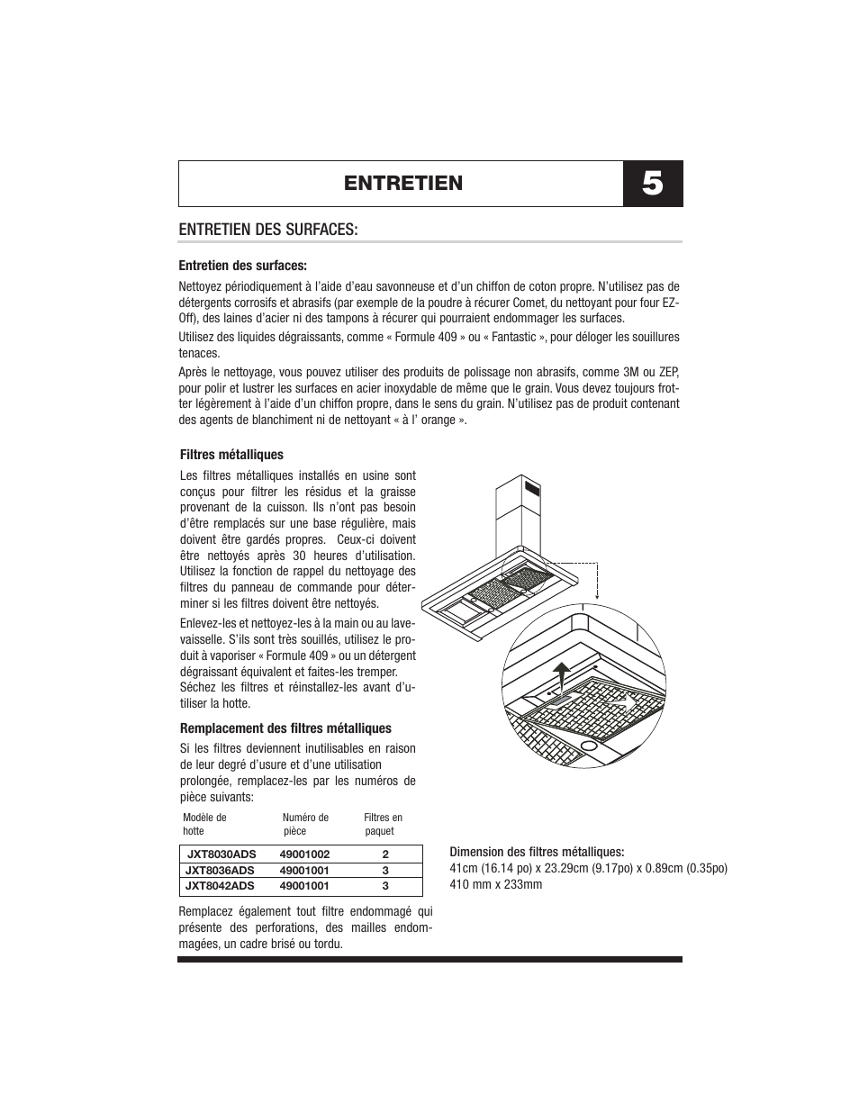 Entretien, Entretien des surfaces | Jenn-Air JXT8036ADS User Manual | Page 16 / 27