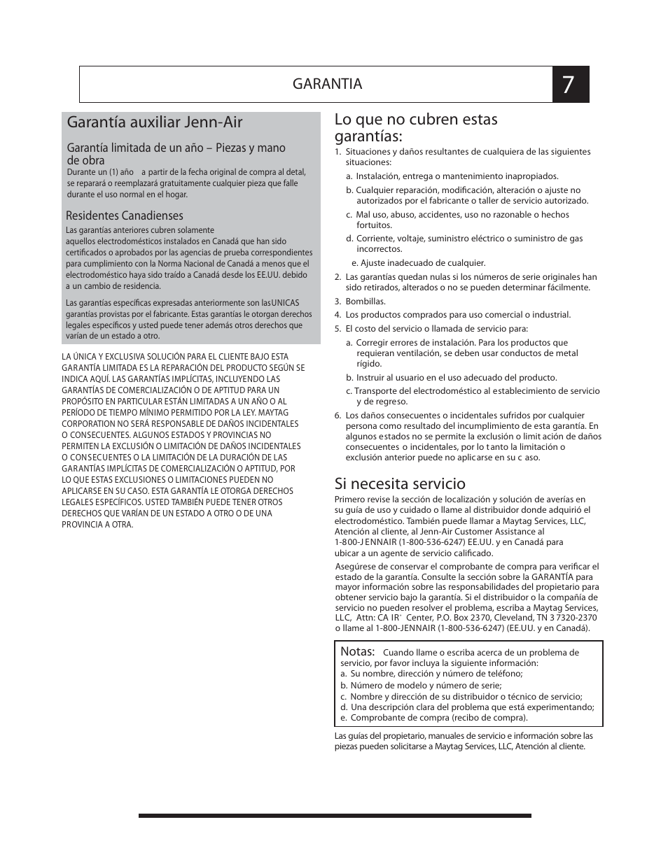 Lo que no cubren estas garantías, Si necesita servicio, Garantía auxiliar jenn-air | Garantia | Jenn-Air JXT8036ADS User Manual | Page 27 / 27