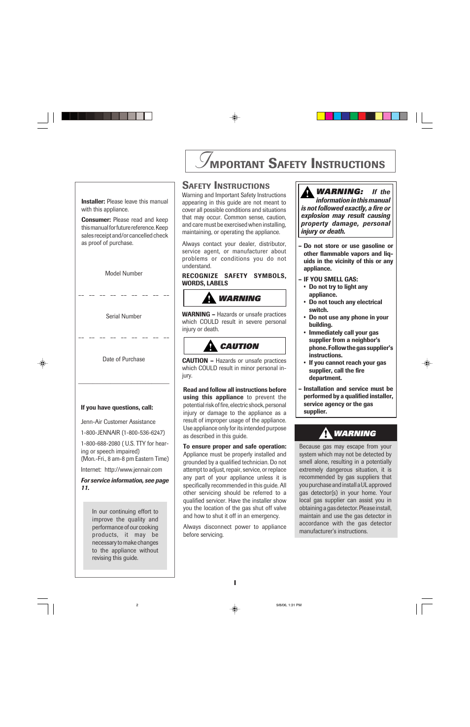 Mportant, Afety, Nstructions | Jenn-Air 8112P341-60 User Manual | Page 2 / 36
