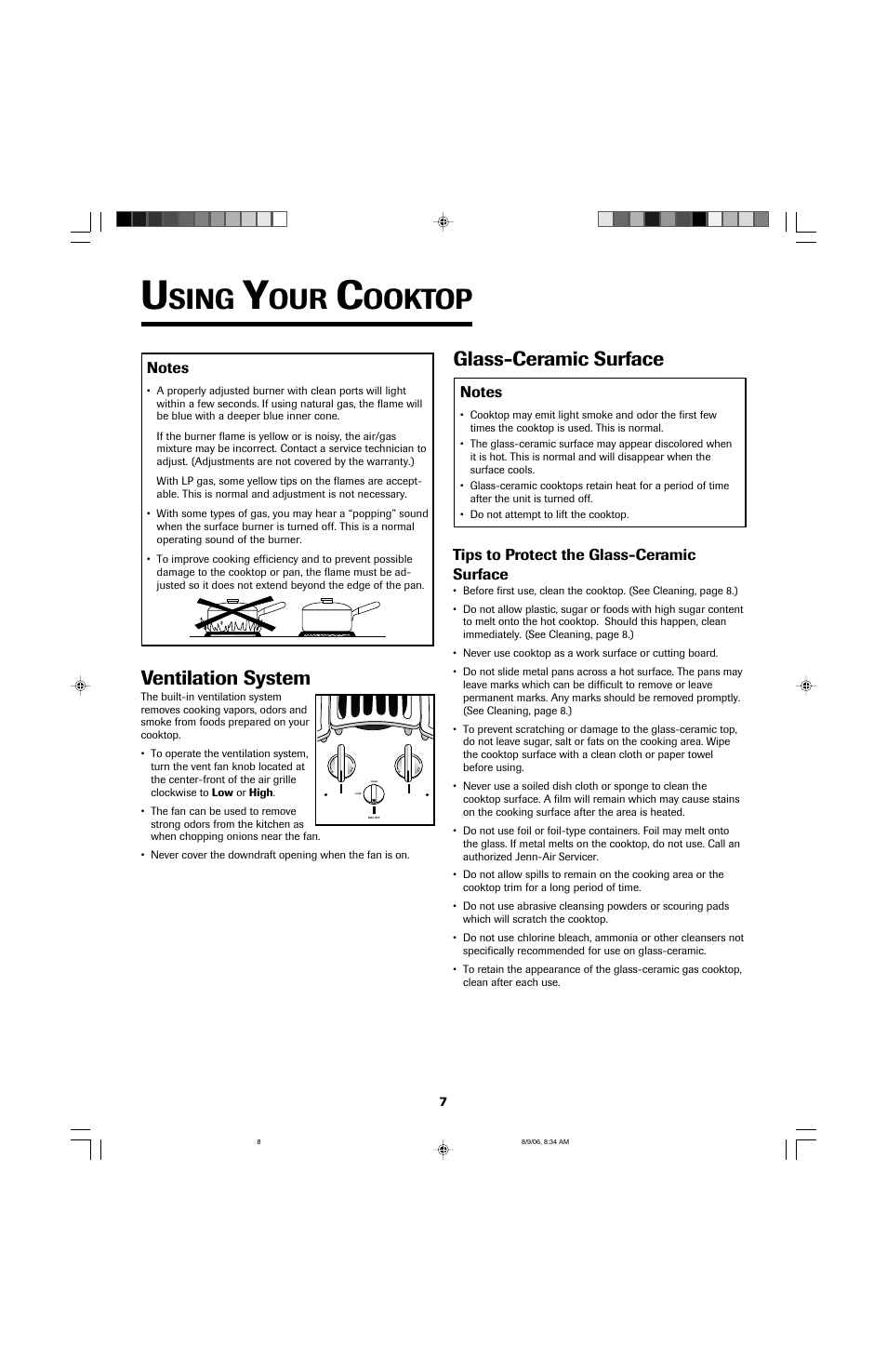 Sing, Ooktop, Glass-ceramic surface | Ventilation system | Jenn-Air JGD8430 User Manual | Page 8 / 40