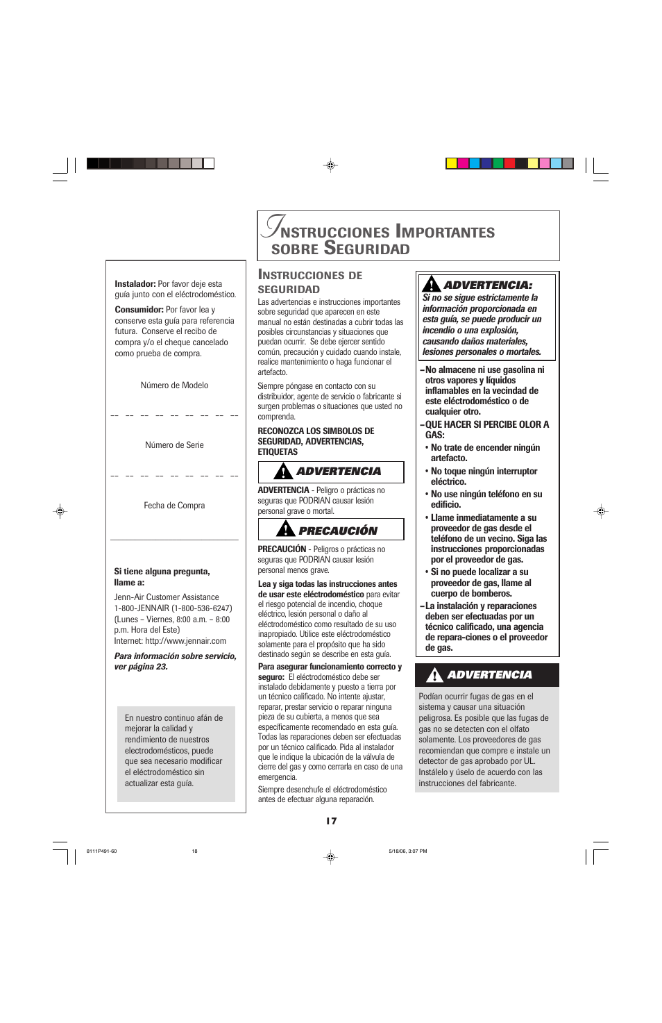 Nstrucciones, Mportantes, Sobre | Eguridad | Jenn-Air 8111P533-60 User Manual | Page 18 / 24