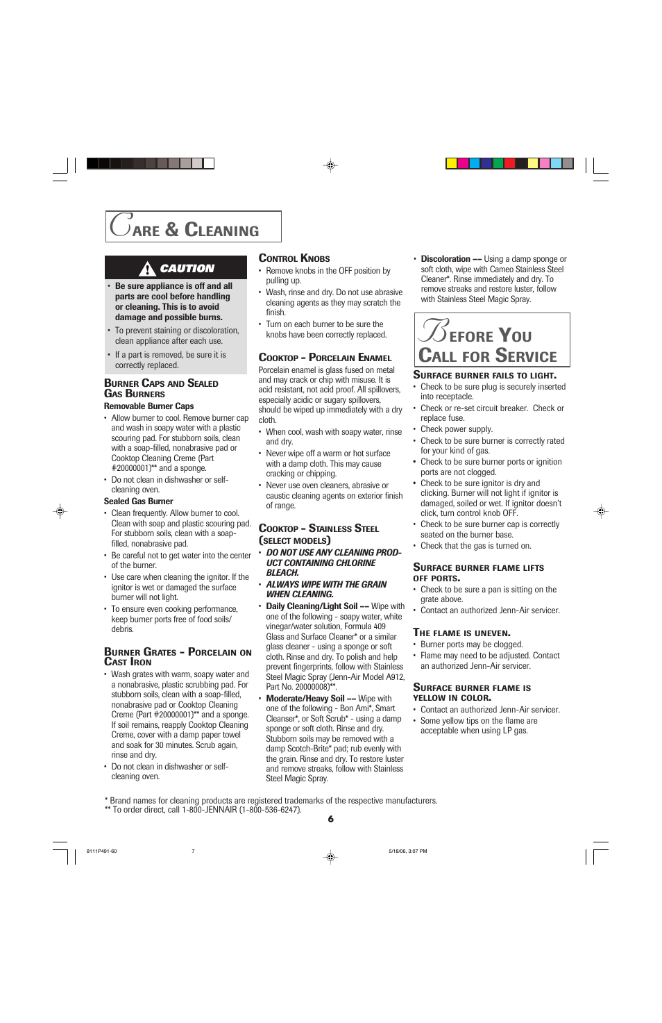 Leaning, Efore, Ervice | Jenn-Air 8111P533-60 User Manual | Page 7 / 24