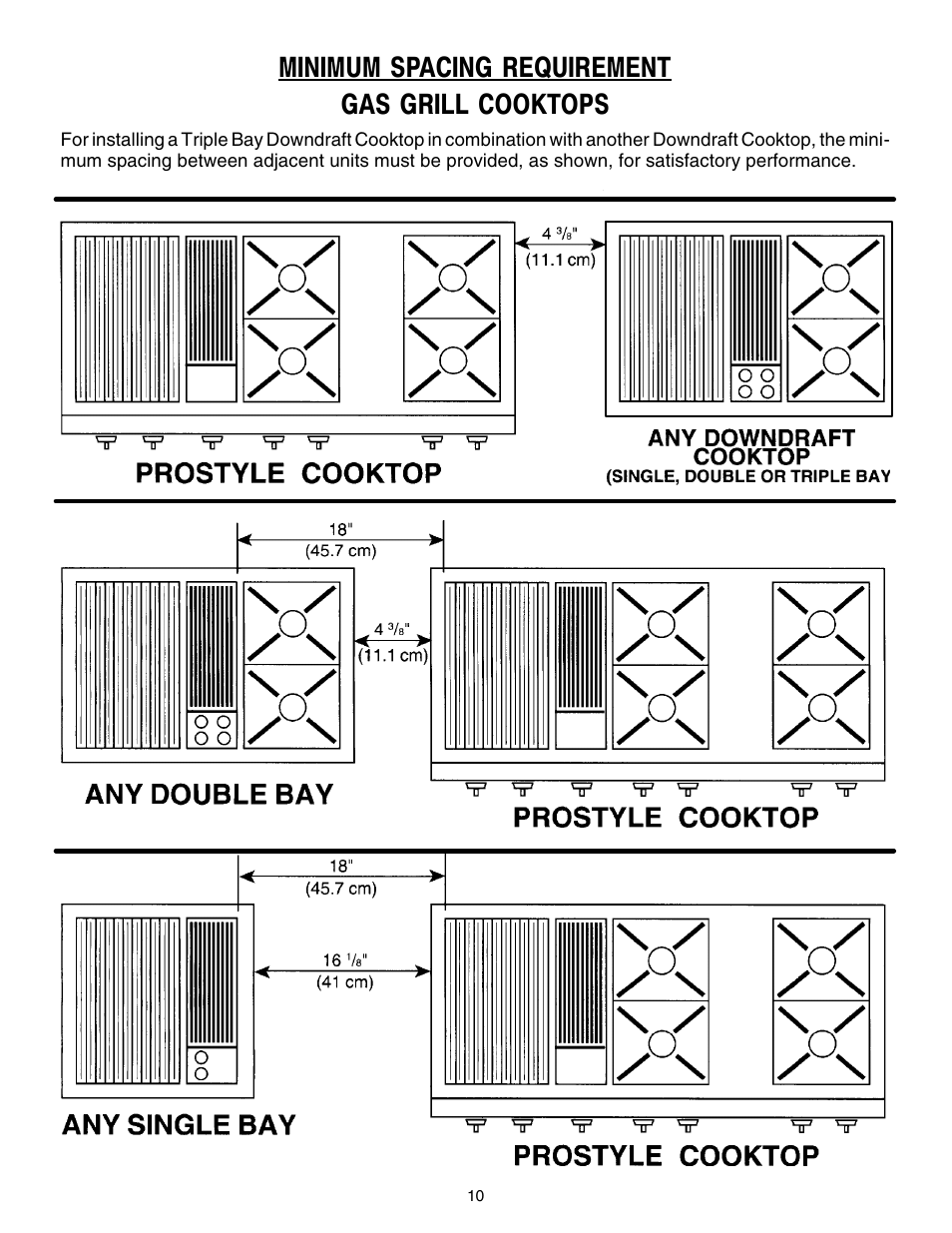 Minimum spacing requirement gas grill cooktops | Jenn-Air PROSTYLE JGD8348CDP User Manual | Page 10 / 36