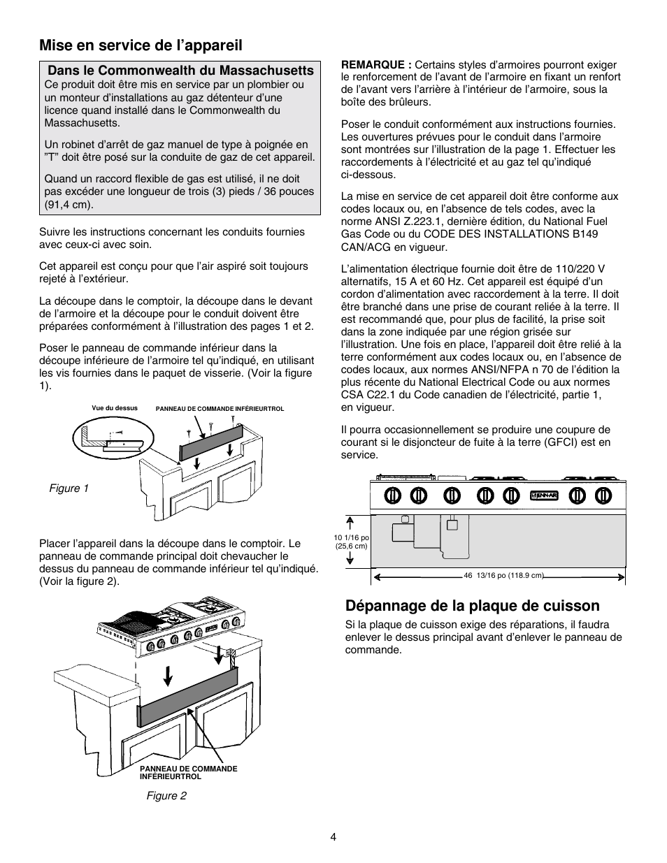 Dépannage de la plaque de cuisson, Mise en service de l’appareil, Dans le commonwealth du massachusetts | Jenn-Air PROSTYLE JGD8348CDP User Manual | Page 28 / 36