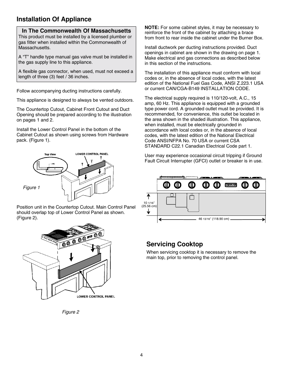 Servicing cooktop, Installation of appliance | Jenn-Air PROSTYLE JGD8348CDP User Manual | Page 4 / 36