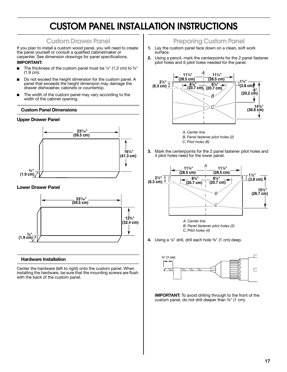 Custom panel installation instructions, Custom drawer panel, Preparing custom panel | Jenn-Air W10300219A User Manual | Page 17 / 52