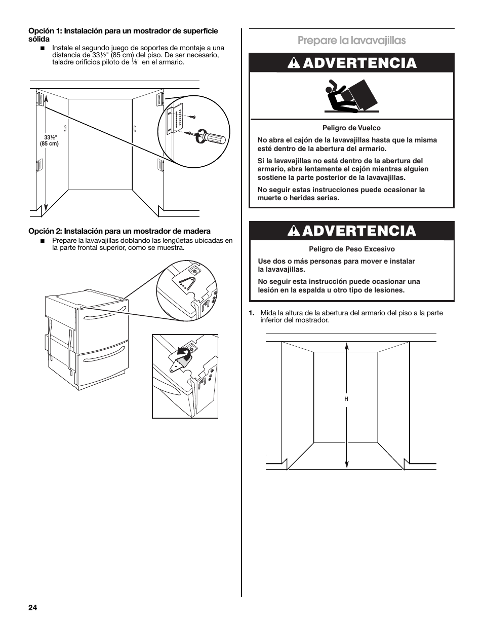 Advertencia, Prepare la lavavajillas | Jenn-Air W10300219A User Manual | Page 24 / 52