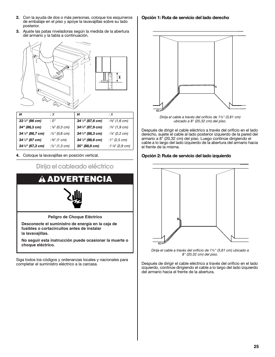 Advertencia, Dirija el cableado eléctrico | Jenn-Air W10300219A User Manual | Page 25 / 52