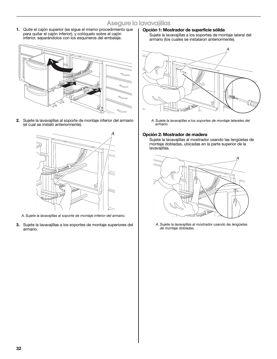 Asegure la lavavajillas | Jenn-Air W10300219A User Manual | Page 32 / 52