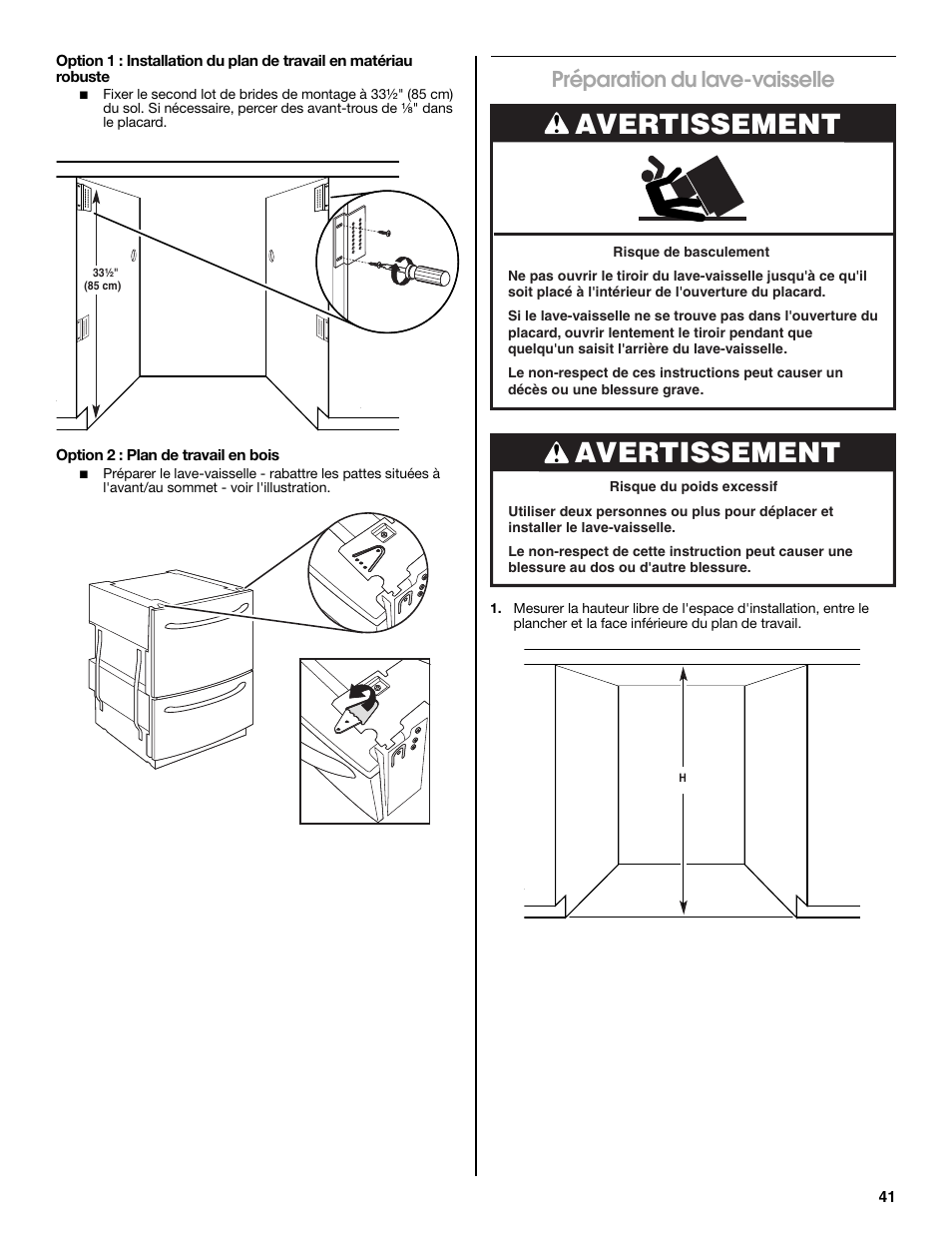 Avertissement, Préparation du lave-vaisselle | Jenn-Air W10300219A User Manual | Page 41 / 52