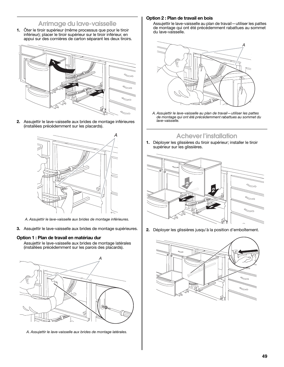 Arrimage du lave-vaisselle, Achever l’installation | Jenn-Air W10300219A User Manual | Page 49 / 52