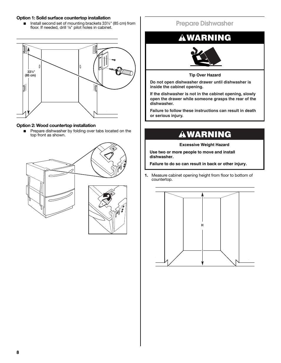 Warning, Prepare dishwasher | Jenn-Air W10300219A User Manual | Page 8 / 52