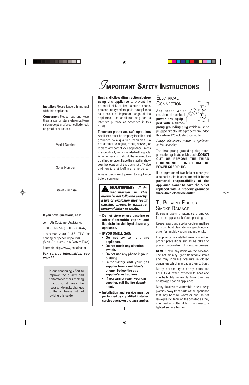 Mportant, Afety, Nstructions | Jenn-Air PRO-STYLE 8111P535-60 User Manual | Page 2 / 36