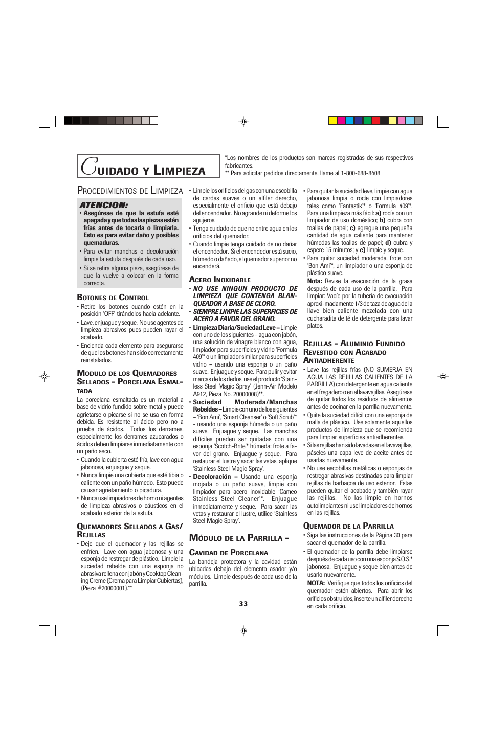 Uidado, Impieza | Jenn-Air PRO-STYLE 8111P535-60 User Manual | Page 34 / 36