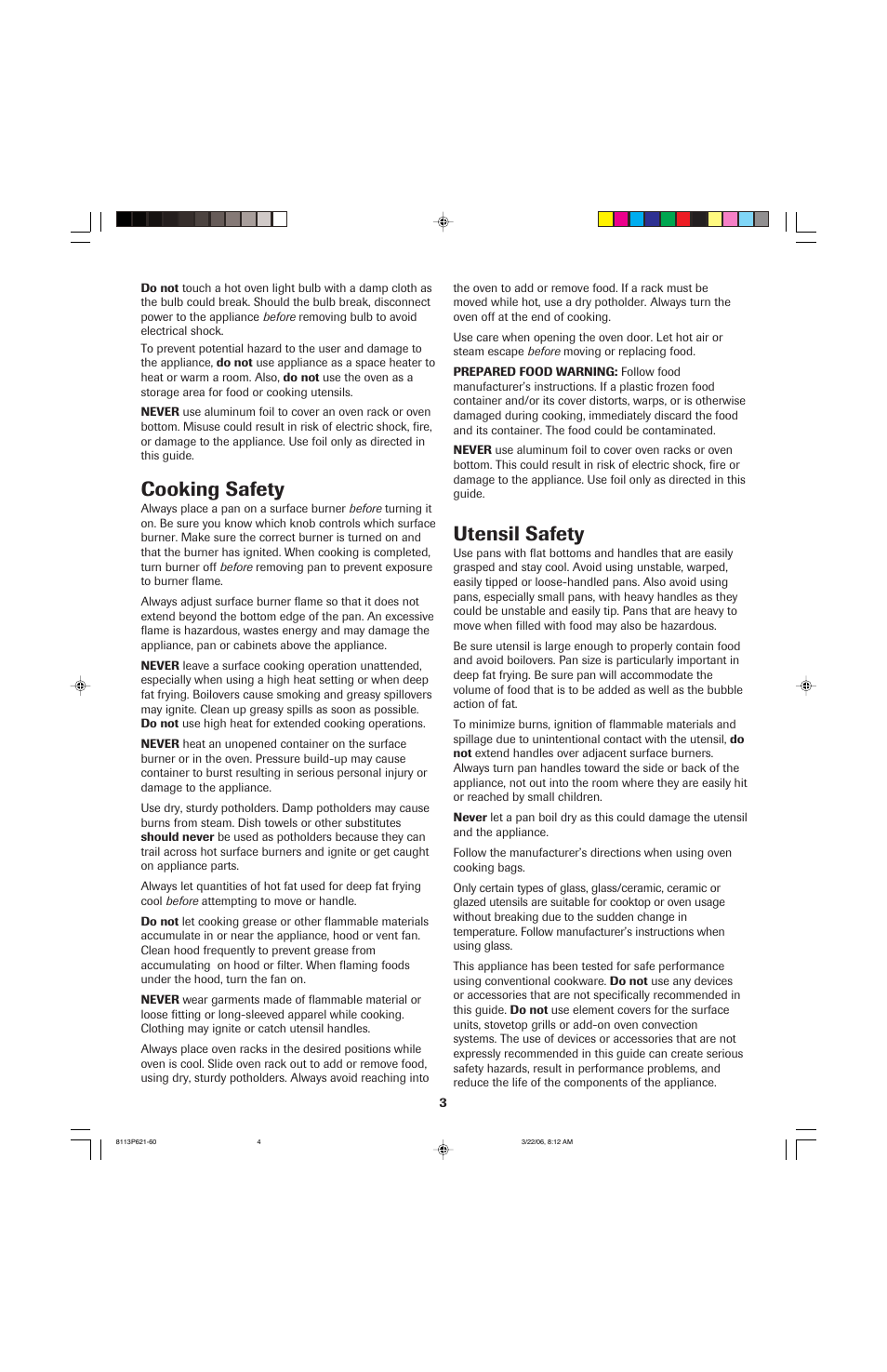 Cooking safety, Utensil safety | Jenn-Air 8113P714-60 User Manual | Page 4 / 92