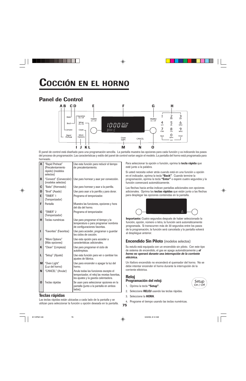 Occión, Horno, Panel de control | Jenn-Air 8113P714-60 User Manual | Page 76 / 92