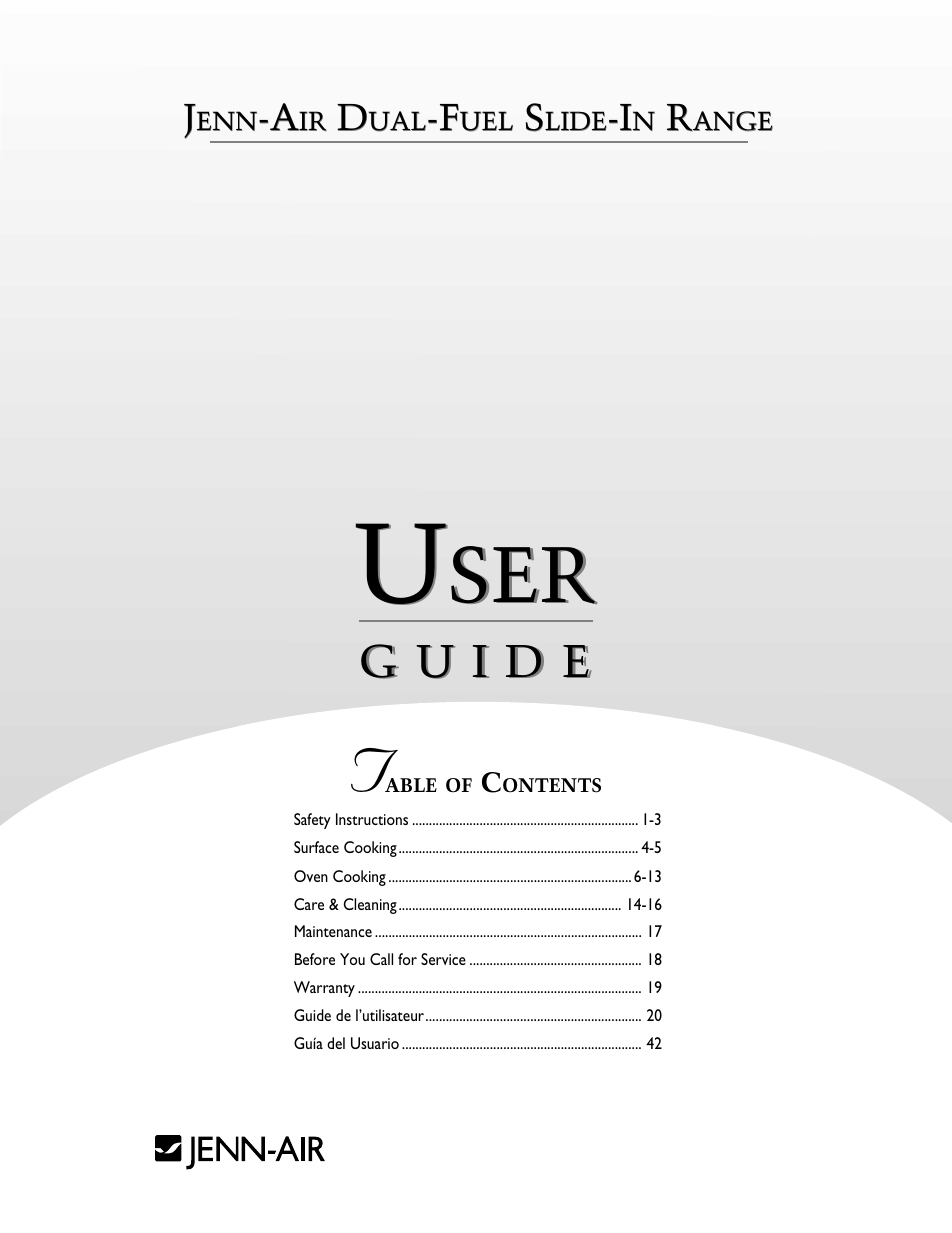 Jenn-Air DUAL-FUEL SLIDE-IN RANGE User Manual | 64 pages