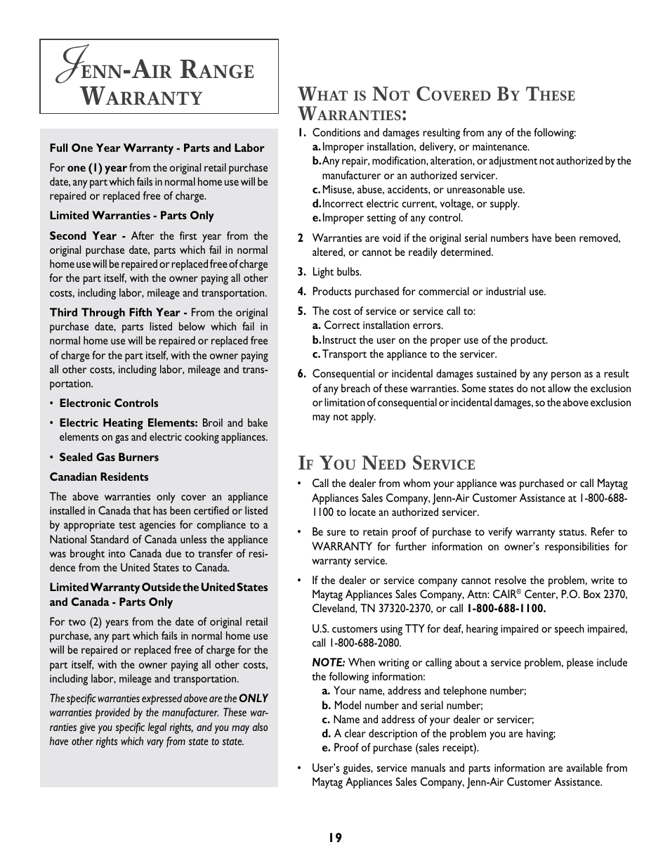 Ange, Arranty | Jenn-Air DUAL-FUEL SLIDE-IN RANGE User Manual | Page 20 / 64