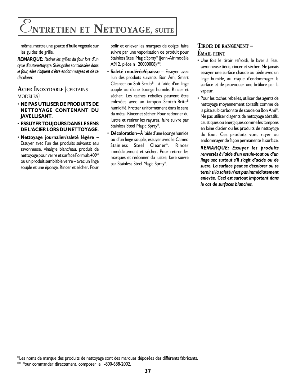 Ntretien, Ettoyage | Jenn-Air DUAL-FUEL SLIDE-IN RANGE User Manual | Page 38 / 64