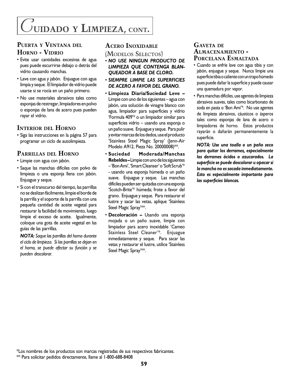 Uidado, Impieza | Jenn-Air DUAL-FUEL SLIDE-IN RANGE User Manual | Page 60 / 64