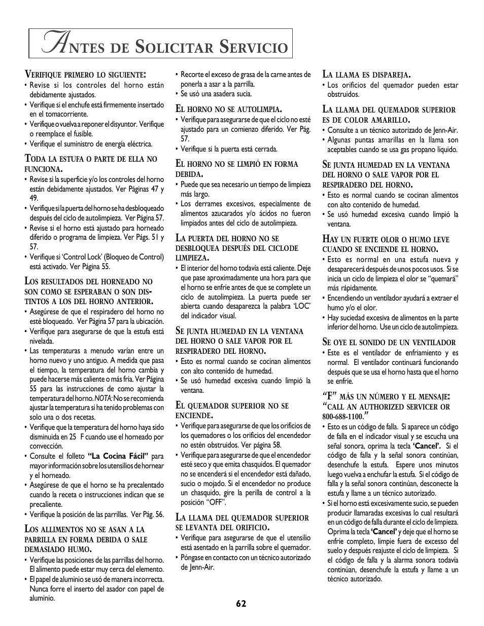Ntes, Olicitar, Ervicio | Jenn-Air DUAL-FUEL SLIDE-IN RANGE User Manual | Page 63 / 64