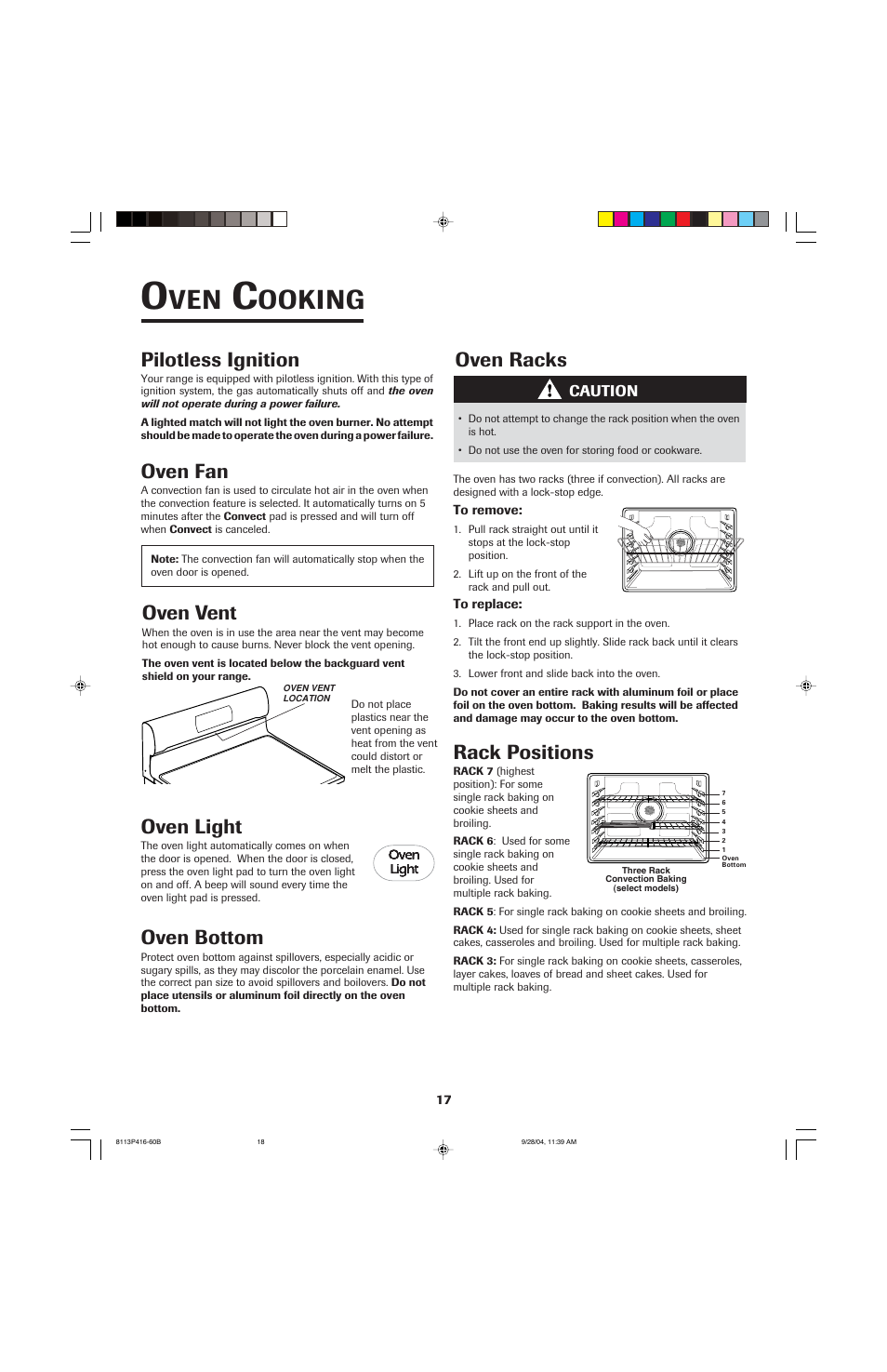 Ooking, Oven light, Oven bottom | Oven fan, Oven vent, Oven racks, Rack positions, Pilotless ignition | Jenn-Air 800 User Manual | Page 18 / 92