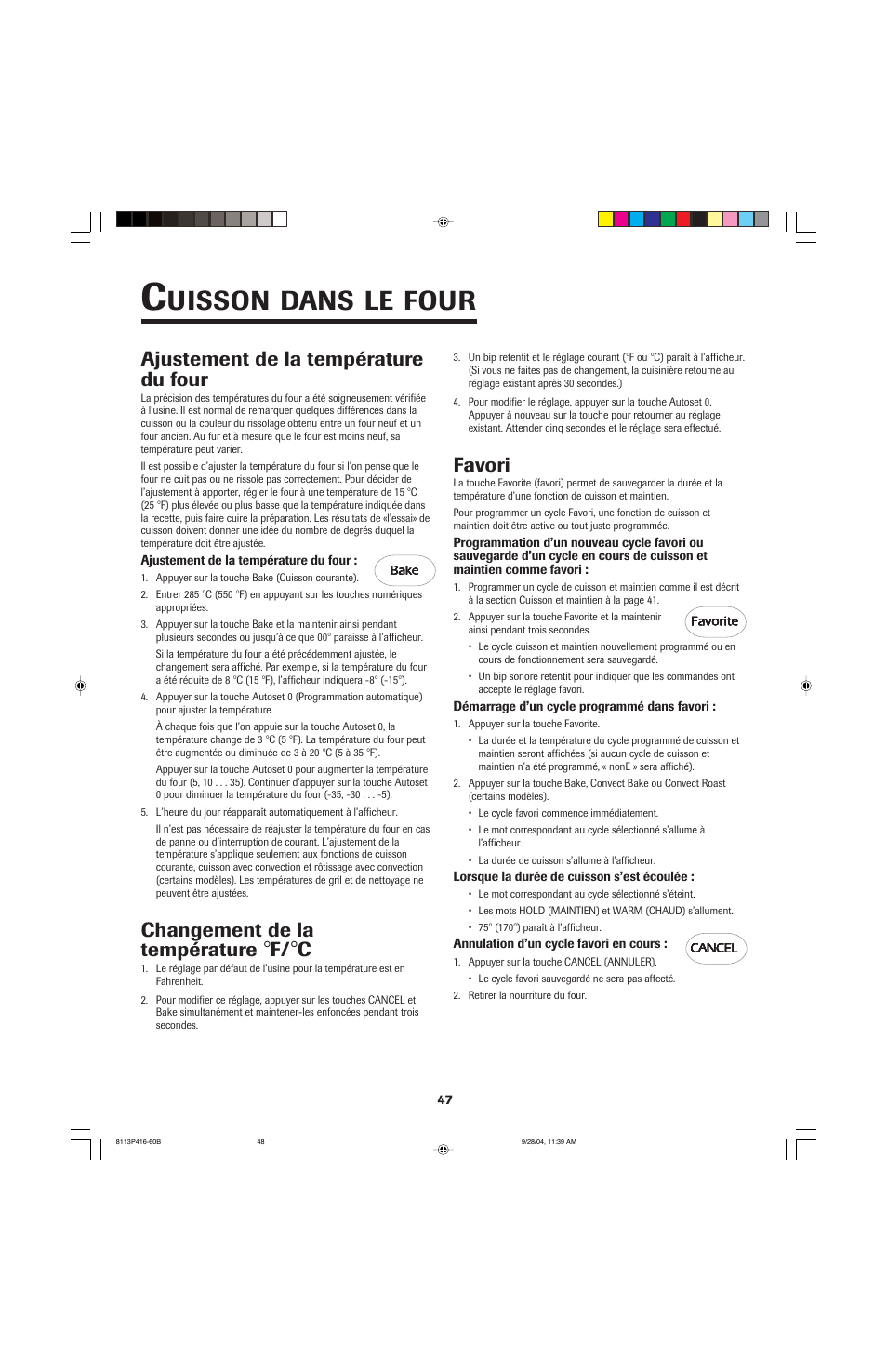 Uisson, Dans, Four | Favori, Ajustement de la température du four, Changement de la température | Jenn-Air 800 User Manual | Page 48 / 92