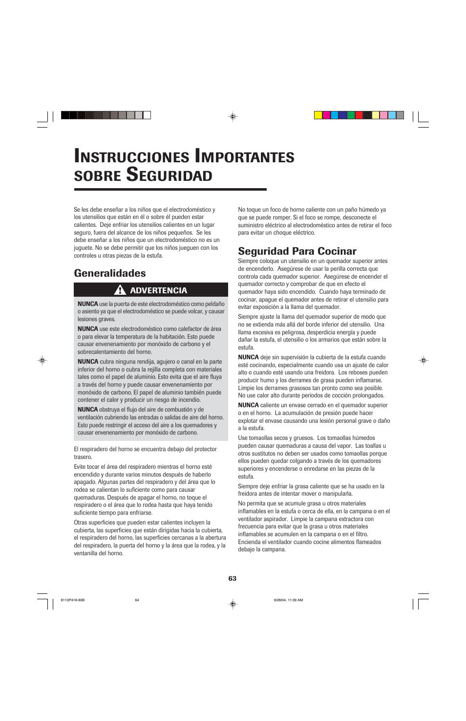 Nstrucciones, Mportantes sobre, Eguridad | Jenn-Air 800 User Manual | Page 64 / 92