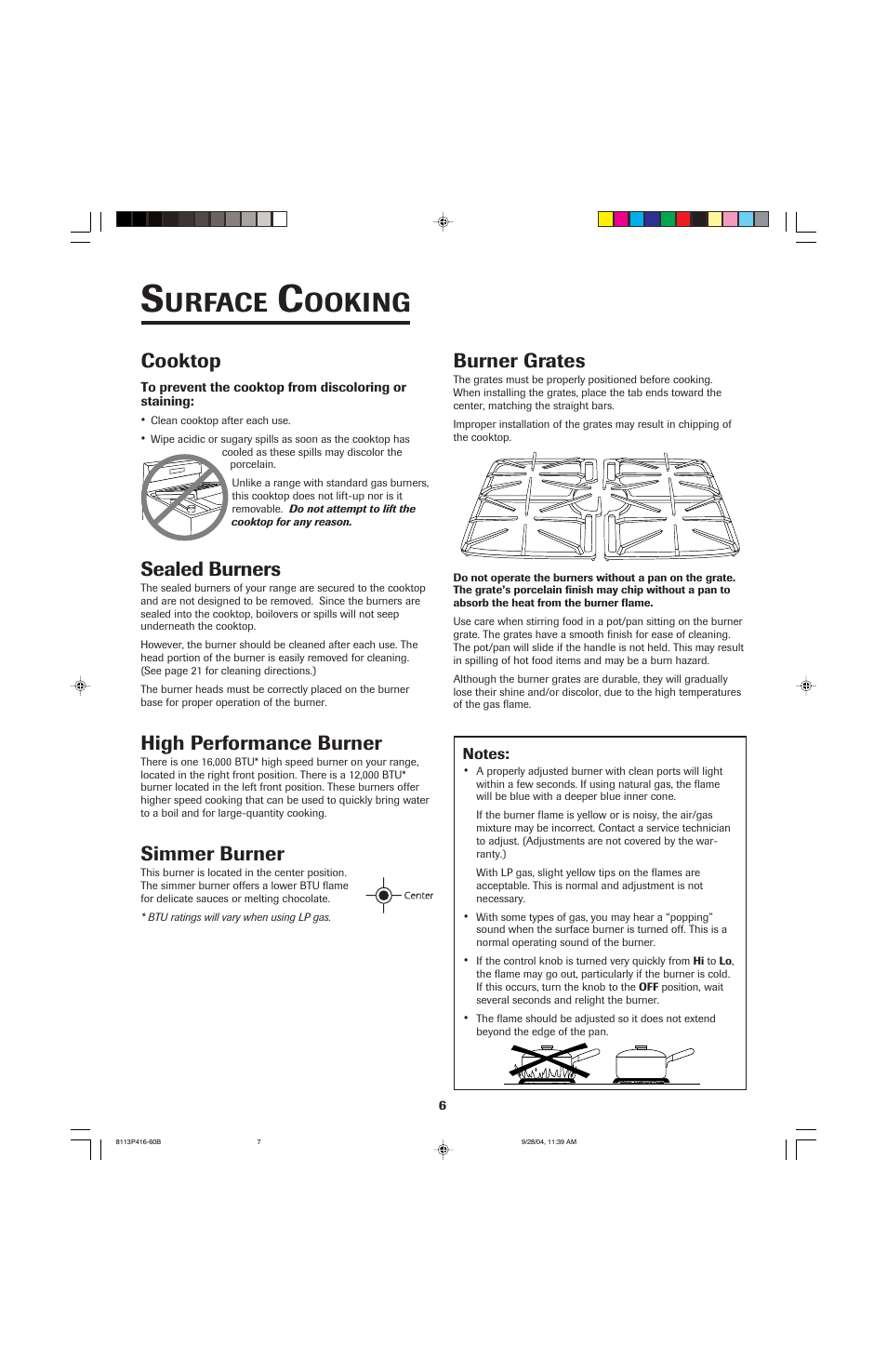 Urface, Ooking, Cooktop | Burner grates, Sealed burners, High performance burner, Simmer burner | Jenn-Air 800 User Manual | Page 7 / 92