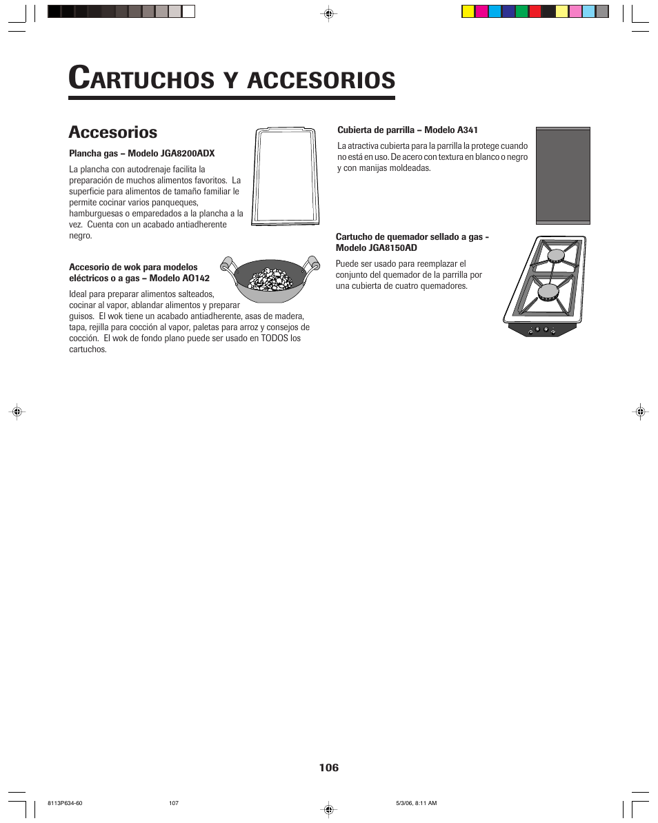 Artuchos y accesorios, Accesorios | Jenn-Air PRO-STYLE 8113P754-60 User Manual | Page 107 / 108