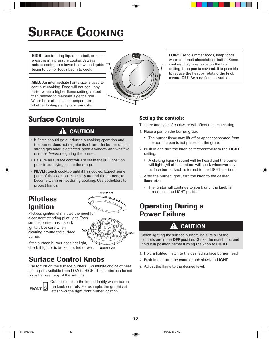 Urface, Ooking, Surface controls pilotless ignition | Jenn-Air PRO-STYLE 8113P754-60 User Manual | Page 13 / 108