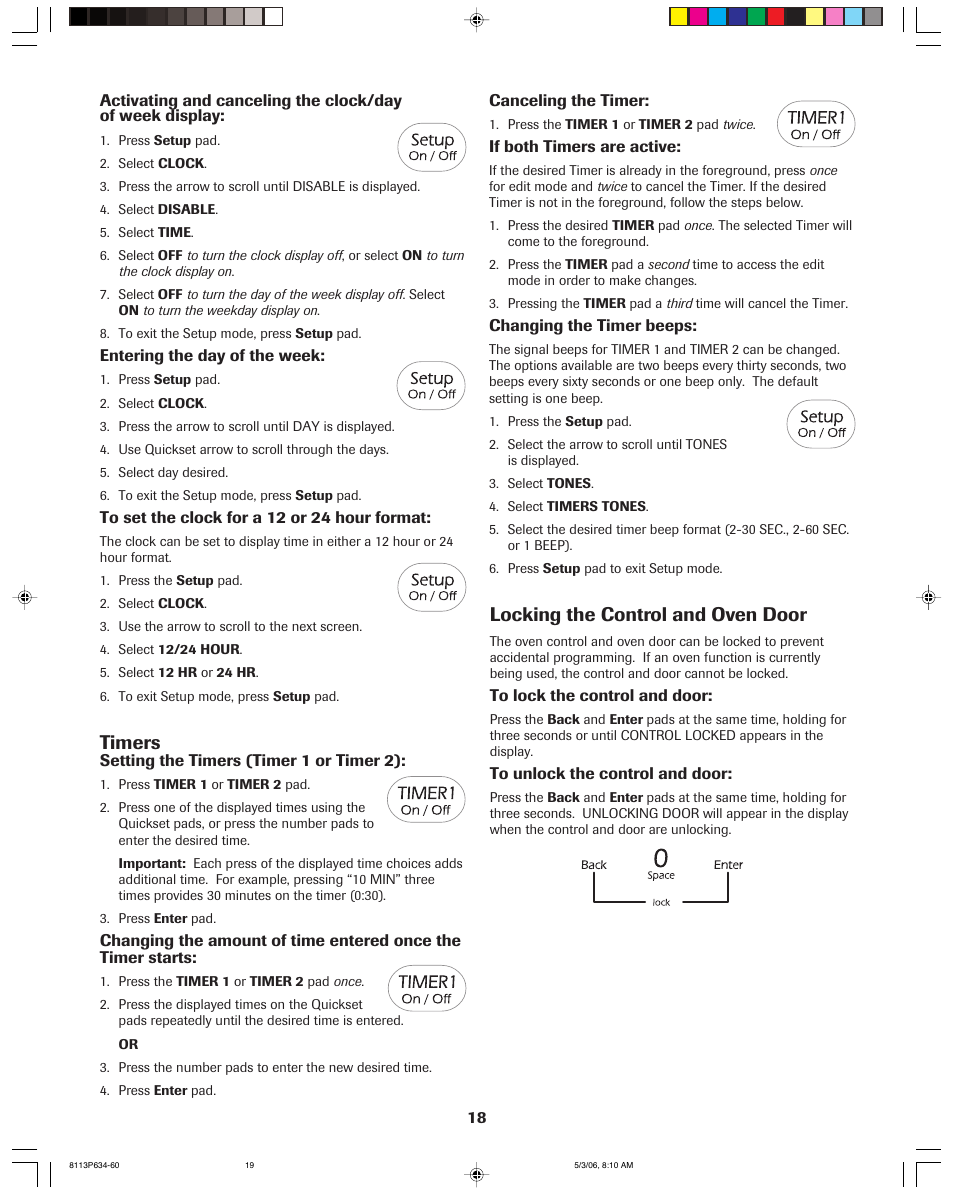 Timers, Locking the control and oven door | Jenn-Air PRO-STYLE 8113P754-60 User Manual | Page 19 / 108