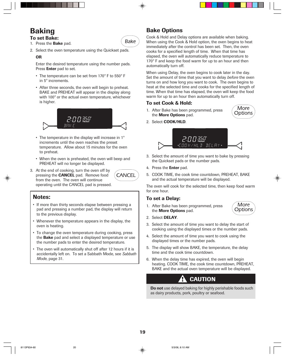 Baking, Bake options, Caution | Jenn-Air PRO-STYLE 8113P754-60 User Manual | Page 20 / 108