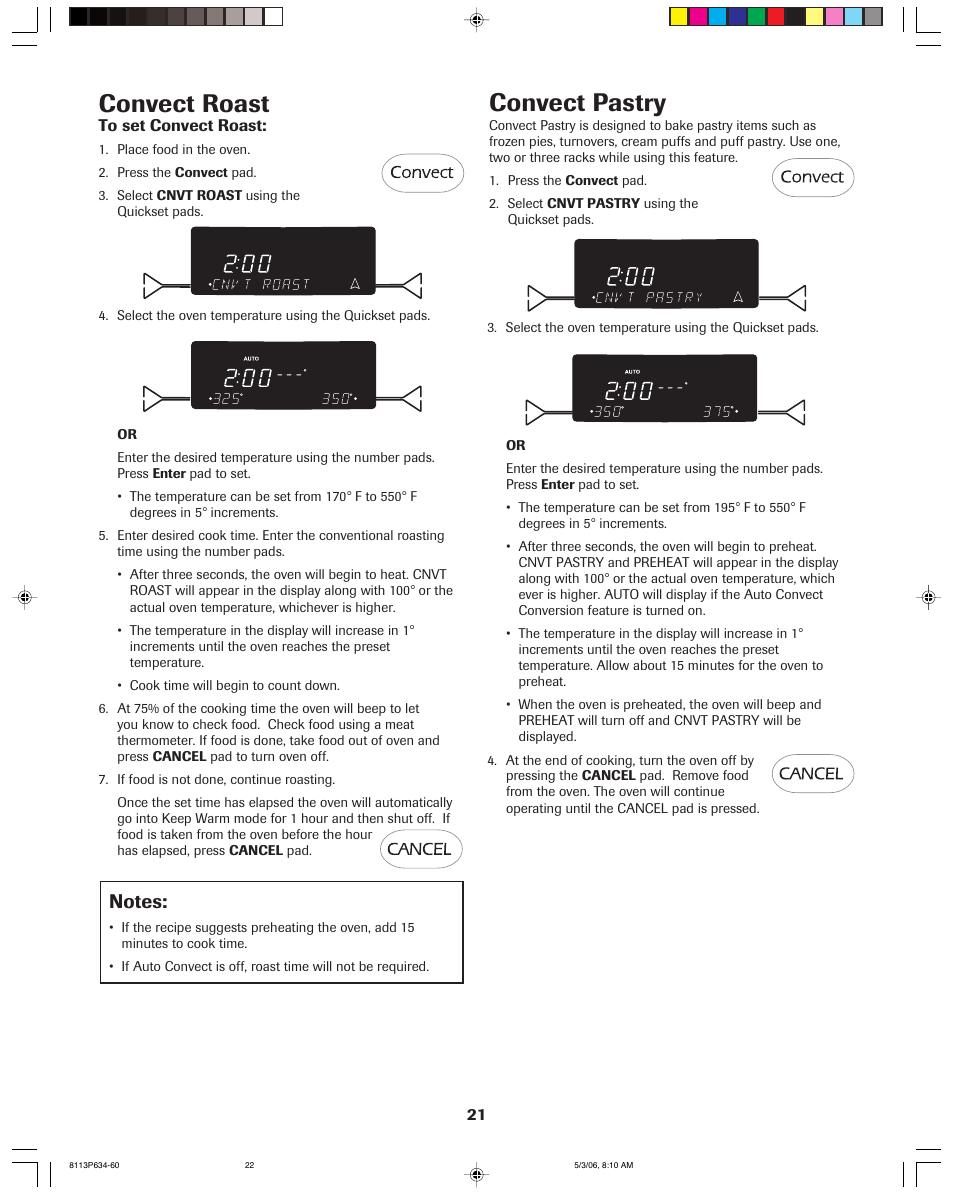 Convect roast, Convect pastry | Jenn-Air PRO-STYLE 8113P754-60 User Manual | Page 22 / 108