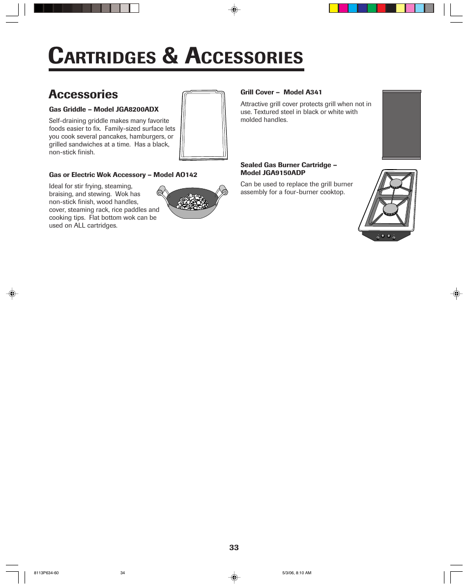 Artridges, Ccessories, Accessories | Jenn-Air PRO-STYLE 8113P754-60 User Manual | Page 34 / 108