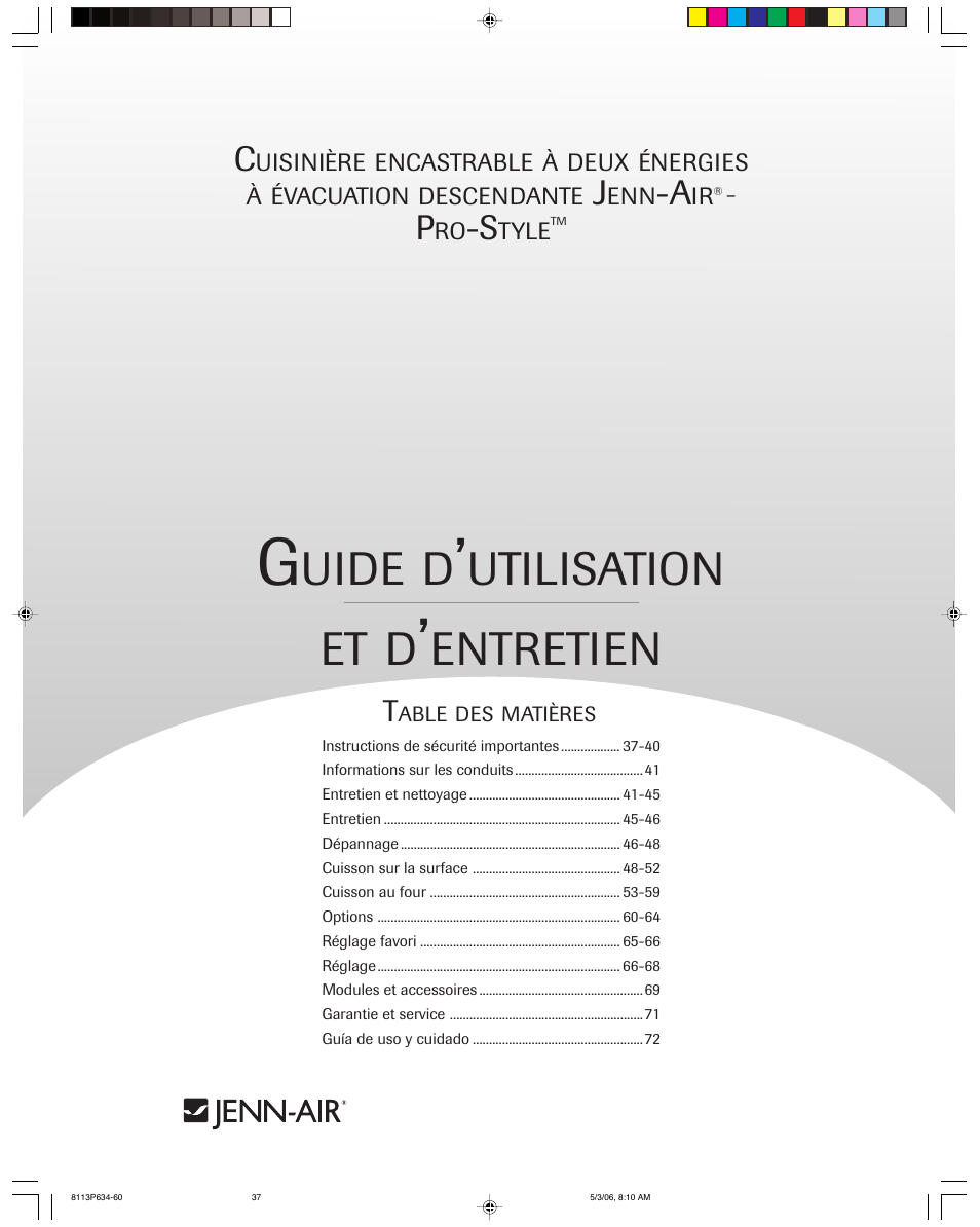 Uide d, Utilisation et d, Entretien | Jenn-Air PRO-STYLE 8113P754-60 User Manual | Page 37 / 108