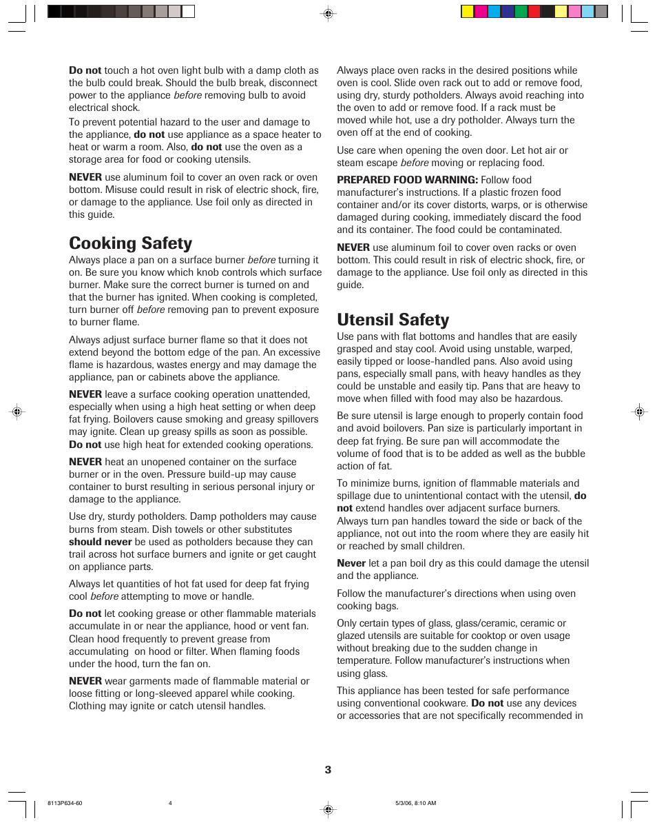 Cooking safety, Utensil safety | Jenn-Air PRO-STYLE 8113P754-60 User Manual | Page 4 / 108