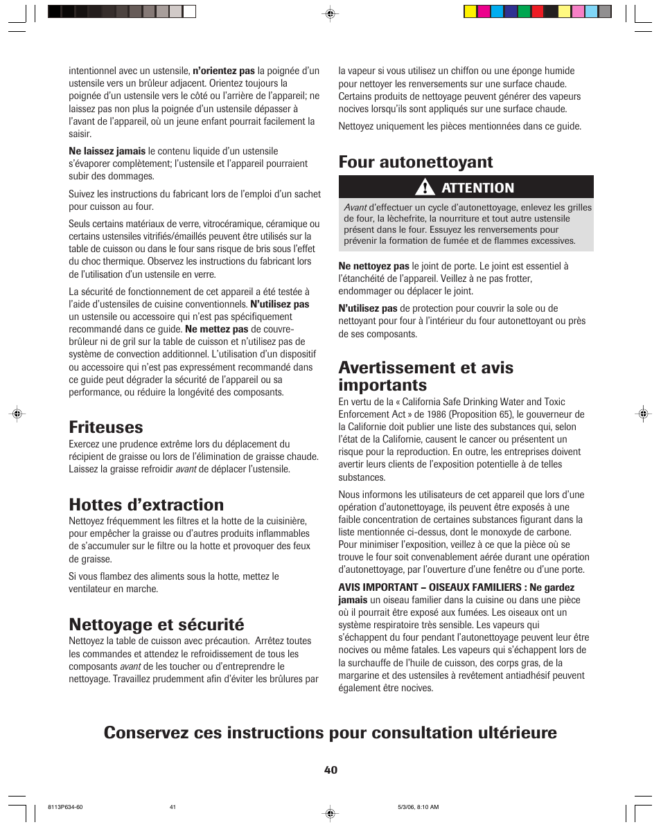Friteuses, Hottes d’extraction, Nettoyage et sécurité | Jenn-Air PRO-STYLE 8113P754-60 User Manual | Page 41 / 108