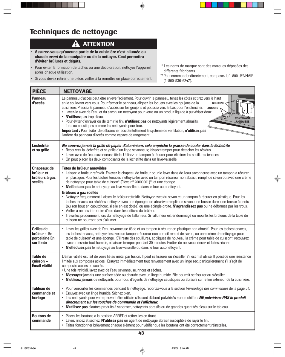 Techniques de nettoyage, Attention | Jenn-Air PRO-STYLE 8113P754-60 User Manual | Page 44 / 108