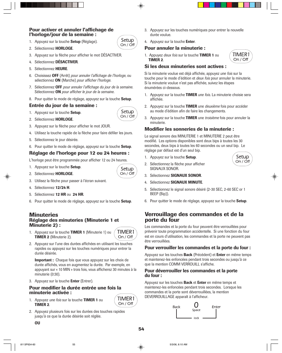 Minuteries, Verrouillage des commandes et de la porte du four | Jenn-Air PRO-STYLE 8113P754-60 User Manual | Page 55 / 108