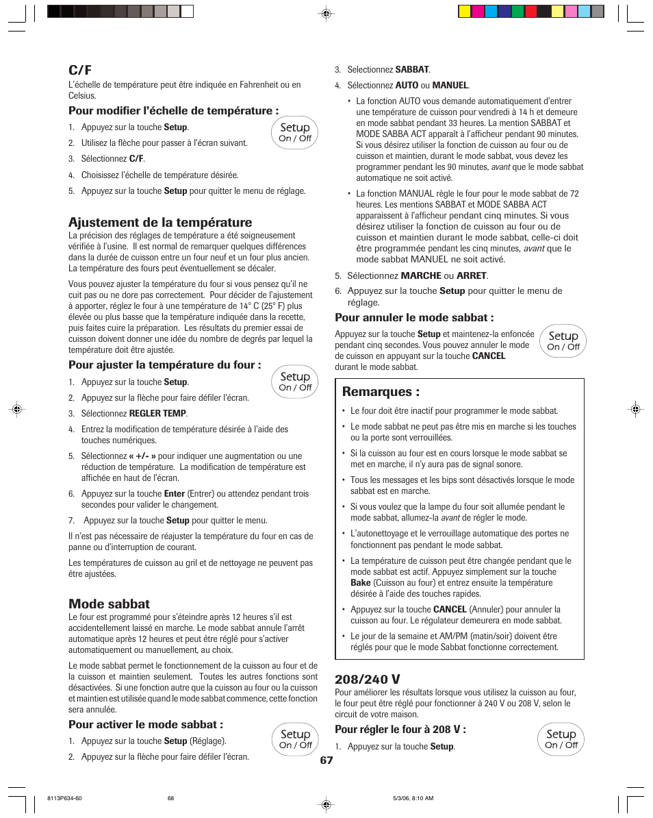 Mode sabbat, Remarques, Ajustement de la température | Jenn-Air PRO-STYLE 8113P754-60 User Manual | Page 68 / 108