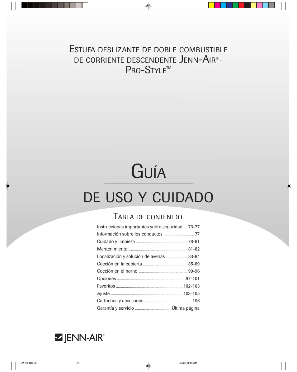 Uía de uso y cuidado | Jenn-Air PRO-STYLE 8113P754-60 User Manual | Page 73 / 108