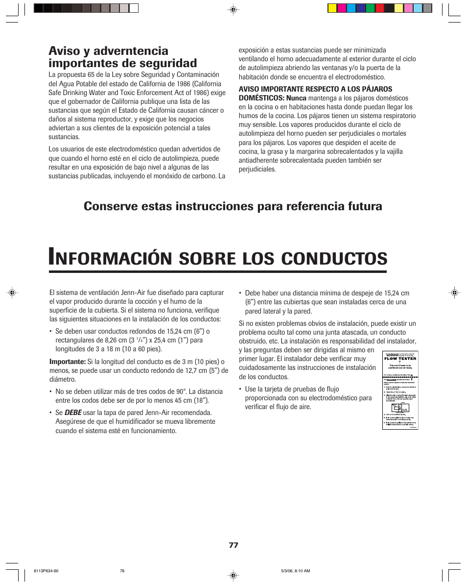 Nformación sobre los conductos | Jenn-Air PRO-STYLE 8113P754-60 User Manual | Page 78 / 108