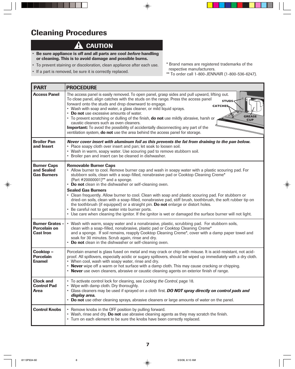 Cleaning procedures, Caution | Jenn-Air PRO-STYLE 8113P754-60 User Manual | Page 8 / 108