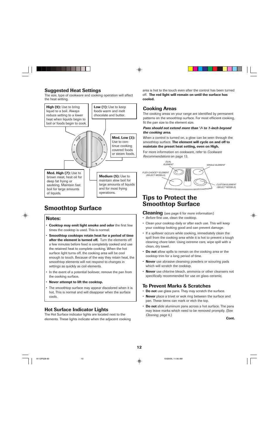 Smoothtop surface, Tips to protect the smoothtop surface, Suggested heat settings | Cooking areas, Hot surface indicator lights, Cleaning | Jenn-Air air filter User Manual | Page 13 / 96