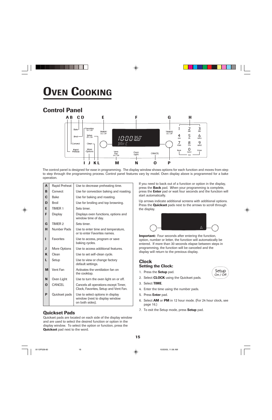 Ooking, Control panel | Jenn-Air air filter User Manual | Page 16 / 96